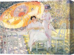 Summer Landscape Aka Woman with a Parasol in a Garden Canvas Paintings - The Garden Parasol by Frederick Carl Frieseke