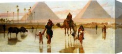 Arabs I Cemetery Canvas Paintings - Arabs Crossing A Flooded Field By The Pyramids by Frederick Goodall