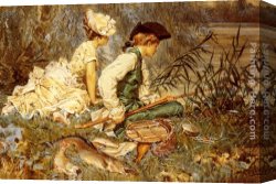Hendrik Canvas Paintings - An Afternoon Of Fishing by Frederick Hendrik Kaemmerer