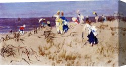 Hendrik Canvas Paintings - Elegant Women On The Beach by Frederick Hendrik Kaemmerer