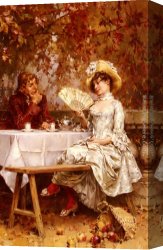 Hendrik Canvas Paintings - Tea In The Garden, Autumn by Frederick Hendrik Kaemmerer