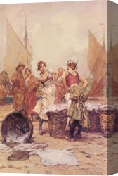Kaemmerer Canvas Paintings - The Fishwives by Frederick Hendrik Kaemmerer