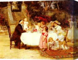 Morgan Canvas Paintings - His First Birthday by Frederick Morgan