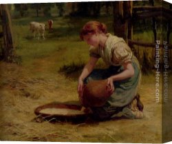 Morgan Canvas Paintings - Milk For The Calves by Frederick Morgan