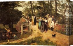 Morgan Canvas Paintings - The School Belles by Frederick Morgan