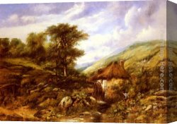 Wooded Landscape with Water Mill Canvas Paintings - An Overshot Mill In A Wooded Valley by Frederick William Watts