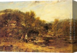 Watts Canvas Paintings - Anglers by a Stream by Frederick William Watts