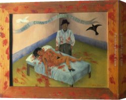 Kahlo Canvas Paintings - A Few Small Nips by Frida Kahlo