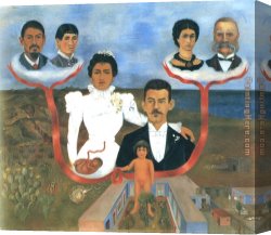 Family Canvas Paintings - Family Tree My Grandparents My Parents and I by Frida Kahlo