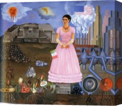 Portrait Canvas Paintings - FridaKahlo-Self-Portrait-on-the-Border-Line-Between-Mexico-and-the-United-States-1932 by Frida Kahlo