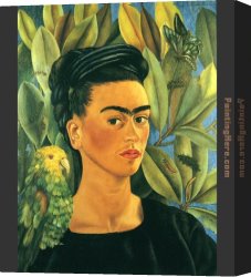 Fridakahlo-self-portrait-1930 Canvas Paintings - FridaKahlo-Self-Portrait-with-Bonito-1941 by Frida Kahlo