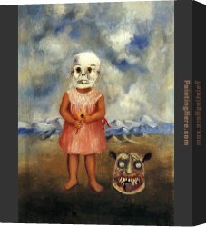 It Was to Be a Lasso Duel to The Death Canvas Paintings - Girl with Death Mask by Frida Kahlo