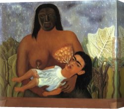 Kahlo Canvas Paintings - My Wet Nurse and I by Frida Kahlo