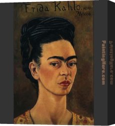 Royal Canvas Paintings - Self Portrait with Royal Gold Vest by Frida Kahlo