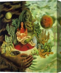 Kahlo Canvas Paintings - The Love Embrace of the Universe the Earth Mexico Me Diego and Mr Xolotl by Frida Kahlo