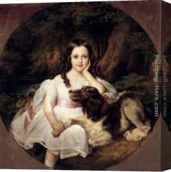 Cattle And Sheep Resting Canvas Paintings - A Young Girl Resting In A Landscape With Her Dog by Friedrich August von Kaulbach