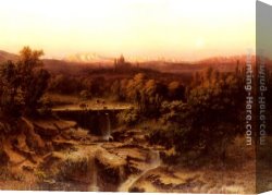 Friedrich Bamberger Canvas Paintings - An Extensive River Landscape by Friedrich Bamberger