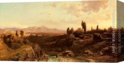 Friedrich Bamberger Canvas Paintings - Blick Uber Die Sierra Nevada by Friedrich Bamberger