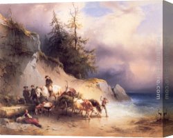 Der Jubil Canvas Paintings - Heimkehr von der Jagd Am Attersee by Friedrich Gauermann