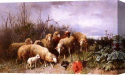 Otto Canvas Paintings - Schafe Eine Vogelscheuche Betrachtend by Friedrich Otto Gebler