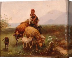Otto Canvas Paintings - Shepherdess by Friedrich Otto Gebler