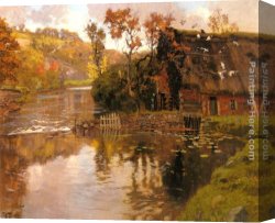 Gingerbread Cottage Canvas Paintings - Cottage By A Stream by Fritz Thaulow