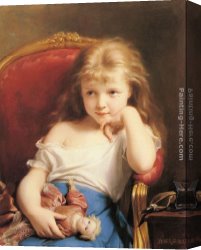 Young Peasant Girl with a Stick Canvas Paintings - Young Girl Holding a Doll by Fritz Zuber-Buhler