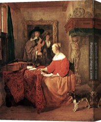 The Violin Canvas Paintings - A Woman Seated at a Table and a Man Tuning a Violin by Gabriel Metsu