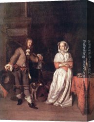 Hunters Canvas Paintings - The Hunter's Gift by Gabriel Metsu