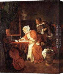 Letter Canvas Paintings - The Letter-Writer Surprised by Gabriel Metsu