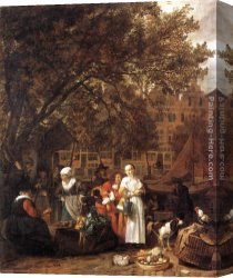 Vegetables Canvas Paintings - Vegetable Market in Amsterdam by Gabriel Metsu
