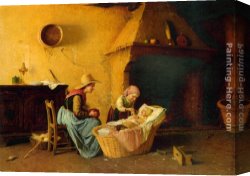 Feeding Canvas Paintings - Feeding the Baby by Gaetano Chierici