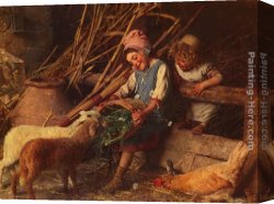 Feeding Canvas Paintings - Feeding the Lambs by Gaetano Chierici