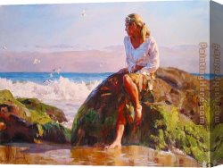 Garmash Canvas Paintings - GAZING AT THE WAVES by Garmash