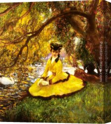 A Picnic on The Riverbank Canvas Paintings - At the Riverbank by Gaston La Touche