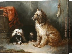 King's Canvas Paintings - A Terrier and a King Charles Spaniel by George Armfield