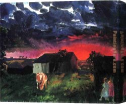 Fun in The Sun VIII Canvas Paintings - Red Sun by George Bellows