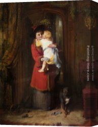 Christmas Canvas Paintings - A Christmas Kiss by George Bernard O'Neill