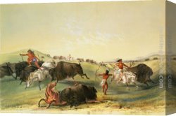 The Moose Hunt Canvas Paintings - Buffalo Hunt,Plate 7 from Catlin's North American Indian Collection by George Catlin