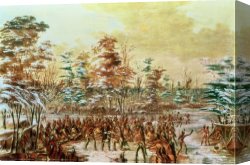 Village Canvas Paintings - De Tonty Suing for Peace in the Iroquois Village in January 1680 by George Catlin