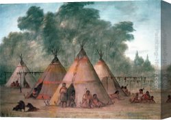 Village Canvas Paintings - Sioux Village by George Catlin