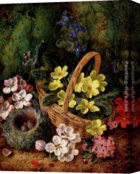 Nest Canvas Paintings - Apple Blossom And A Bird's Nest On A Mossy Bank by George Clare