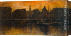 A View of Amsterdam Market Canvas Paintings - A View of the Prins Hendrikkade with the Schreierstoren, Amsterdam by George Hendrik Breitner