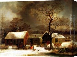 A Farmyard Scene in Winter Canvas Paintings - Winter Scene in New Haven by George Henry Durrie