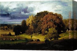 Abbey in an Oak Forest Canvas Paintings - Autumn Oaks by George Inness