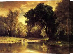 Valencian Fisherman Canvas Paintings - Fisherman in a Stream by George Inness