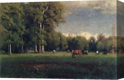 Prospecting for Cattle Range Canvas Paintings - Landscape with Cattle by George Inness