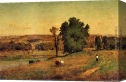 Figure Classic Canvas Paintings - Landscape with Figure by George Inness