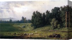Cattle And Sheep Resting Canvas Paintings - Landscape with Sheep by George Inness
