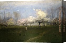 Spring Blossoms Along a Meandering River Canvas Paintings - Spring Blossoms New Jersey by George Inness